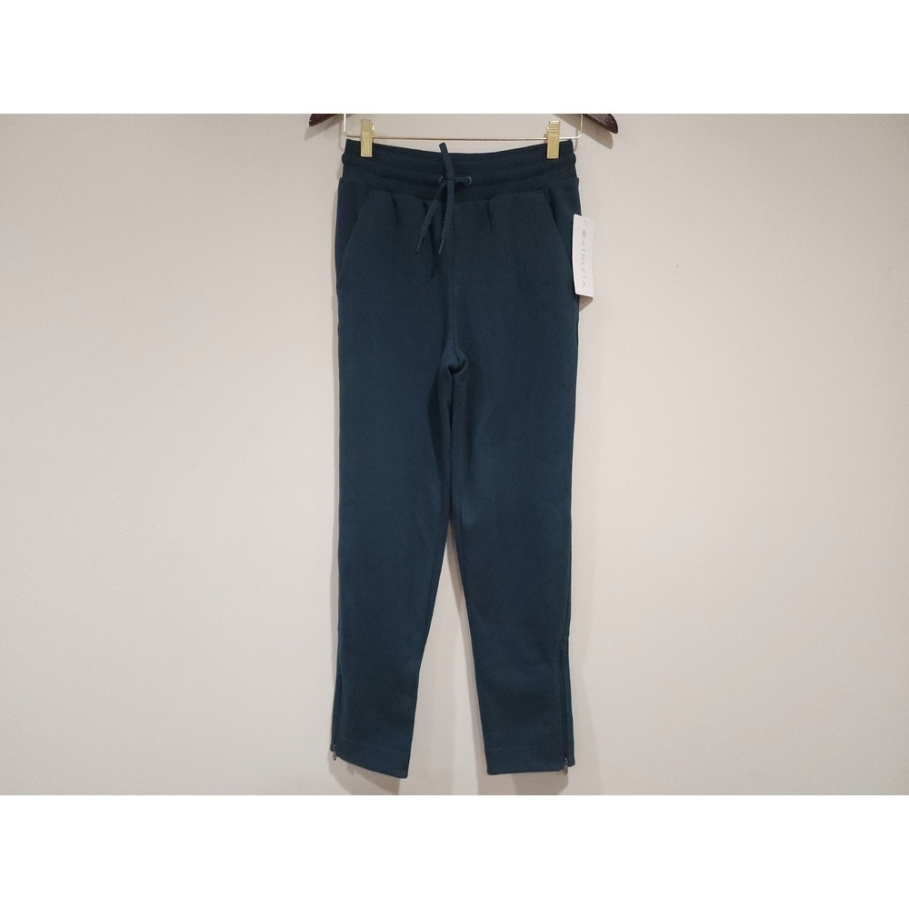 Athleta Cozy Karma High Rise Zip Sweatpants Womens XS Teal Blue Fleece Lined